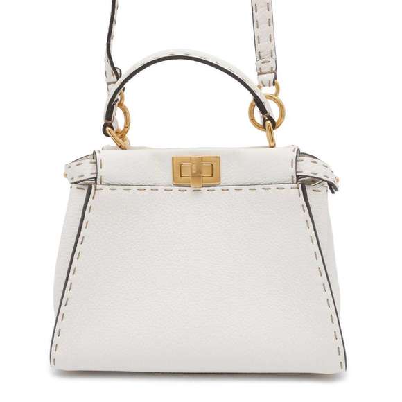 Fendi Mini Peekaboo Stitch Calf Shoulder Bag White - Picture 1 of 14